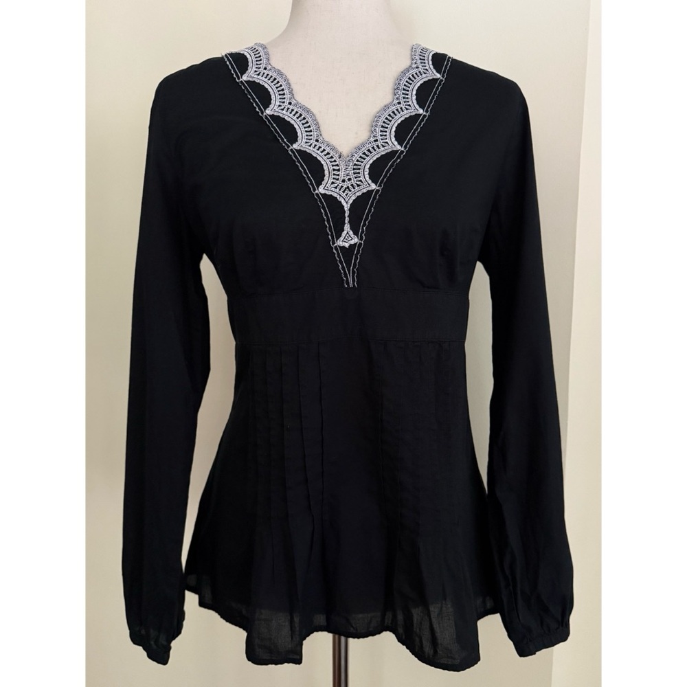 Vintage 100% Cotton Boho Embroidered Top Dark Fairycore Peasant Tunic Size M